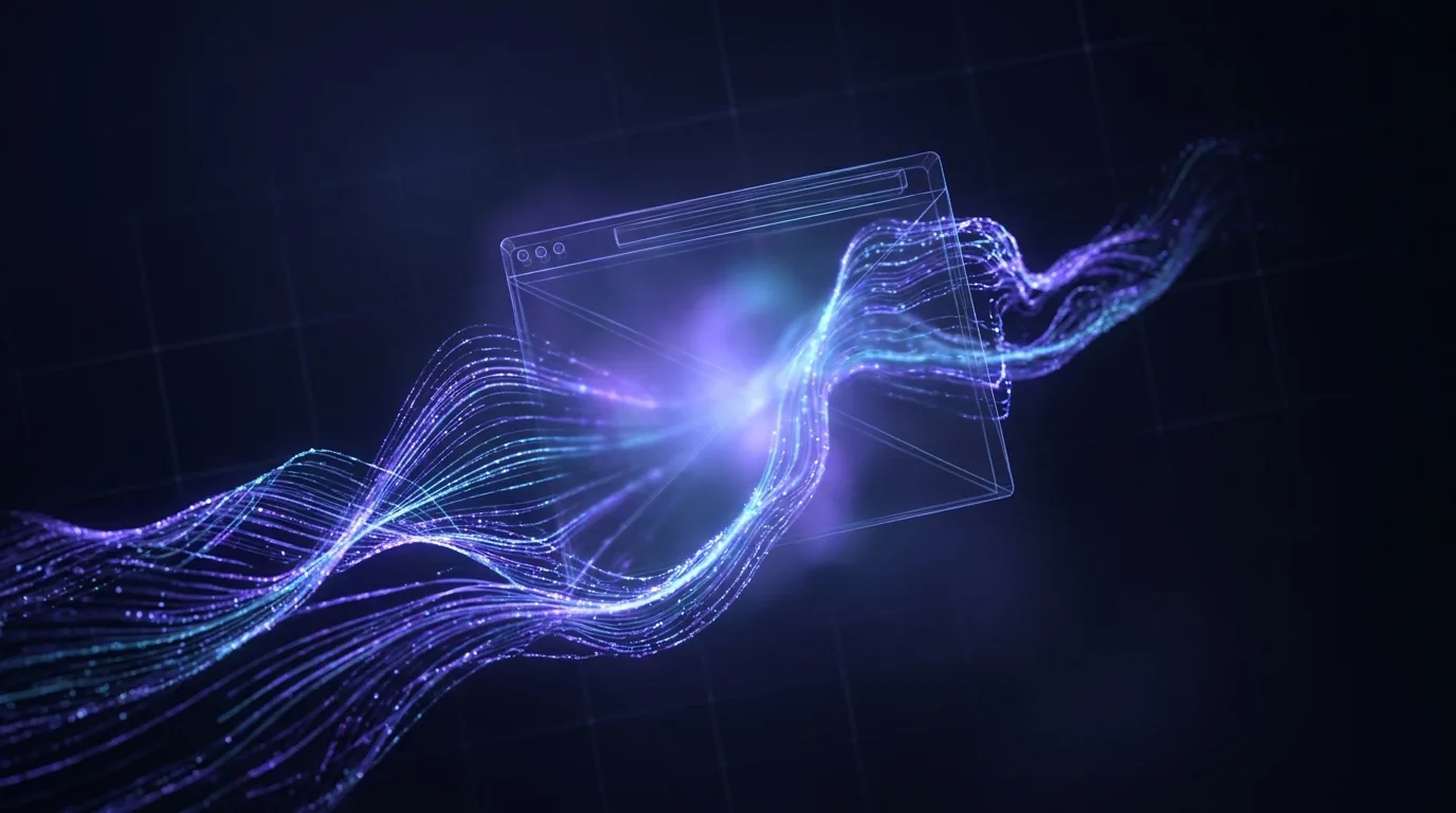 Glowing particles weaving themselves into a website